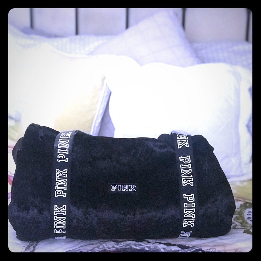 PINK black crushed velvet duffle